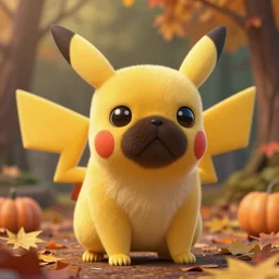 very beautiful portrait of an extremely cute and adorable pug pikachu, smooth, perfect face, fantasy, character design by mark ryden and pixar and hayao miyazaki, sharp focus, concept art, harvest fall vibrancy, intricate detail, cinematic lighting, hyperrealistic, 3 5 mm, diorama macro photography, 8 k, 4 k