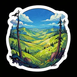sticker of a trippy landscape by jack davis
