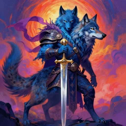 A psychedelic portrait of dire wolf sword wraith warrior , vibrant color scheme, highly detailed, in the style of romanticism, cinematic, artstation, Moebius, Greg rutkowski