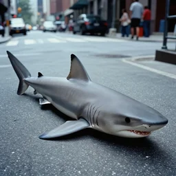 The first street shark discovered in new york streets, circa 1992, photograph