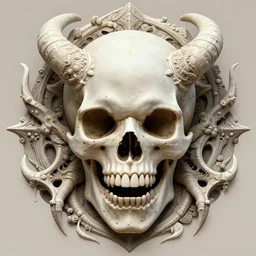 perfectly centered portrait front view of a angry dead rotten beautiful daemon skull growing ornamentation all around, ornate, ornaments, detailed, symmetrical, elegant, beautifully soft lit, by wayne barlowe, peter mohrbacher, kelly mckernan, alphonse mucha