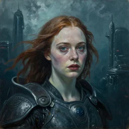 Elle Fanning in the underwater city of Rapture, head and shoulders portrait, stormy weather, extremely detailed masterpiece, horror, Roger Deakin’s cinematography, oil on canvas, Edward Hopper,