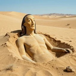 a statue buried in the desert in the style of salvador dali