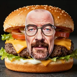 cheeseburger with walter white face branded on it