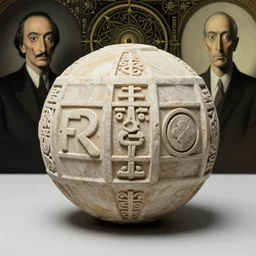 the study of a spherical pagan cube and occult background by salvadore dali and rene magritte