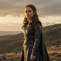 maisie williams as jon snow from game of thrones, golden hour, cinematic