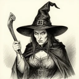 detailed drawing of a pissed off witch by serge birault