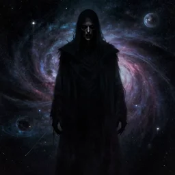 portrait of a crazed, shadowy figure!!! in the middle of the universe!!! by h. r. giger, beksinski, digital art, artstation