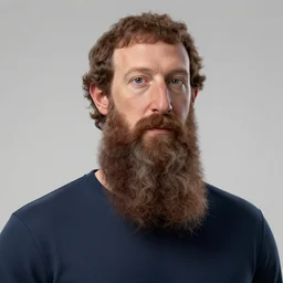 mark zuckerberg with long beautiful beards, realistic 3 d render