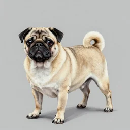 gouache of a pug, extremely detailed, sharp focus, wide view, full body shot, smooth, digital illustration, by rossdraws, frank franzzeta, mcbess, sakimichan, james jean