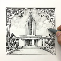 an art nouveau copic maker sketch of jatiyo sangsad bhaban by john berkey and giorgio de chirico