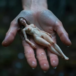 a fairy body lays dead in the palm of a hand, raindrops, dramatic lighting, cinematic, establishing shot, extremely high detail, foto realistic, cinematic lighting, post processed, concept art, artstation,