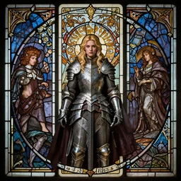 masterpiece head-on symmetrical centered portrait, Elisha Cuthbert as a RPG warrior, fully armoured, blonde hair, Elden Ring, gothic stained glass style, tarot card style, Pre raphaelite art style, gothic, victorian, elegant, distant, in the style of Edgar Maxence and Ross Tran and Zdzisław Beksiński and Gustave Doré and Michael Whelan and H.R. Giger and and Mucha, specular highlights, 8k, Octane Render