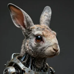 cyborg lagomorph head, photography, hyper realistic, gritty