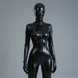 hooded flat slim thin petite female plague doctor, in extra tight shiny black latex suit, long sleeves, turtleneck, trending on artstation, latex plague crow mask, by simon stalenhag, establishing shot