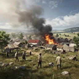 render of war in a small village