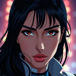 an anime portrait of beautiful salma hayek still from robotech 1 9 8 5 by ilya kuvshinov katsuhiro otomo, magali villeneuve, artgerm, jeremy lipkin and michael garmash, rob rey and kentaro miura style, symmetrical, depth of field, deep focus