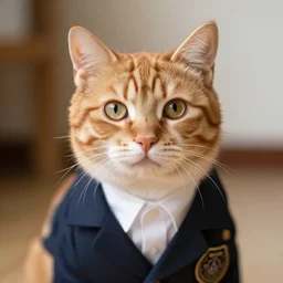 orange tabby cat wearing suit