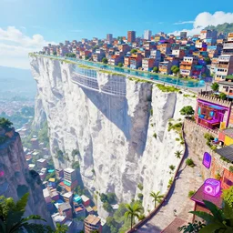giant clear place big white cliff edge  megastructure cargo favela the wall fortress neon pub  with little plant along borderland style vivid colorful  Hyperrealistic CGI Photorealistic cinematic volume lighting fanart on ArtStation  concept art sharp focus