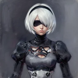 2B Nier Automata, painted by bob ross, trending in artstation, artstationHD, artstationHQ