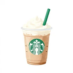minimalist watercolor art frappuccino starbucks with green straw on blank all white background, illustration, vector art