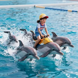 a pringle riding 8 dolphins at once