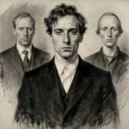 charcoal drawing portrait of a man with black suit by jenny saville, edward hopper, and rene magritte. detailed, high contrast, enchanting, trending on artstation.