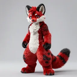 dmt, photorealistic male body weasel furry ( red & black ) fursona, attached tail
