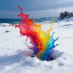 dens dug into the snow within a few kilometres of the coastline splash art graphic design color splash high contrasting art, fantasy, highly detailed, art by greg rutkowski