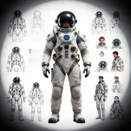 Sci-fi NASA concept space suit  design, character sheet, Moebius, Greg Rutkowski, Zabrocki, Karlkka, Jayison Devadas, Phuoc Quan, trending on Artstation, 8K, ultra wide angle, zenith view, pincushion lens effect.