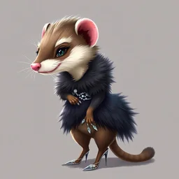detailed illustration : ferret character : wearing a flamboyant fur dress : wearing diamonds stiletto : head torso legs : behance artstation : lorax movie