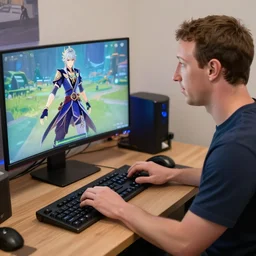 Mark Zuckerberg playing Genshin Imapct on his computer