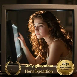 The girl gets out of the monitor