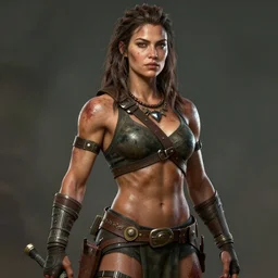 exhausted Mila Kunis as a very muscled rugged looking Amazon, dirty, sweating, intricate, elegant, highly detailed, artstation, concept art, sharp focus, art by artgerm and donato giancola and Joseph Christian Leyendecker, WLOP