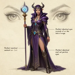 Full body drawing of a sorceress, Hearthstone official trending art, exagerated accurate details, trending on MasterpieceStation in category 'Perfect identical eyes'