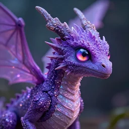 brightly lit purple fairy dragon with compound eye 4 k high detailed