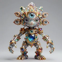 a magnificent being with multiple eyes and organic limbs made of colorful crystals light and golden baroque ornaments by alex gray, 3D, 8k resolution