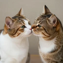 photo of a cat kissing another cat
