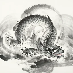 chinese ink painting of a water monster