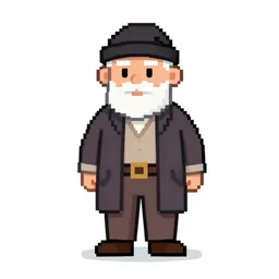 a old man with merchant clothing, 2 d pixel art, white background,