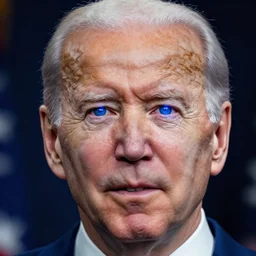 joe biden with laser eyes and a dark background