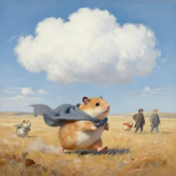 Cloud Champion Hamster knight roaming the windswept field simon stalenhag edson campos christopher lovell daniela uhlig allison carl hiro izawa paul chadeisson pastel painting