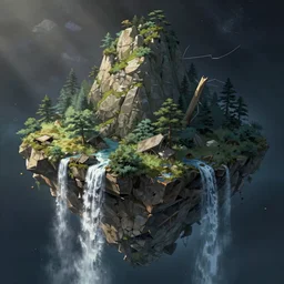 a crumbling island in space, waterfalls, in style kawase hasui, digital art, detailed, depth of field