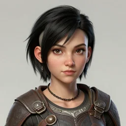 portrait of a beautiful cute strong brave realistic! female gnome engineer, textured short black hair shaved undercut, d & d, micro detail, intricate, elegant, highly detailed, centered, rule of thirds, artstation, sharp focus, illustration, artgerm, tomasz alen kopera, donato giancola, wlop