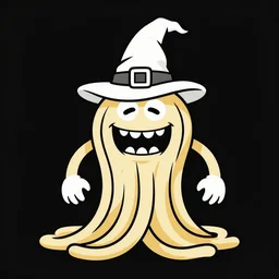 weird wizard spaghetti monster in a hand-drawn vector, svg, cult-classic-comic-style