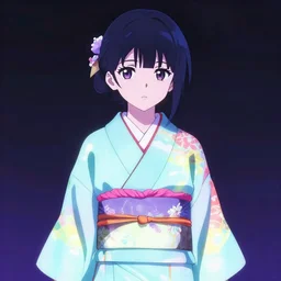 anime naro rinri wearing a glowing colorful kimono, cyberpunk, anime girl