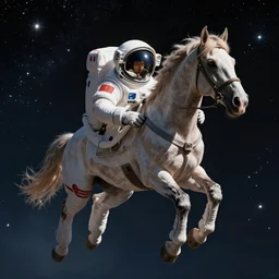 horse wearing a space suit floating in outer space, highly detailed, stars in the background, nasa picture, 4 k, octane render, highly realistic photograph, full body shot