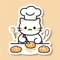 cat wearing chefs hat making biscuits sticker, line art, sticker art