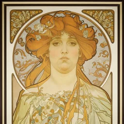 art nouveau wallpaper, flowing 1 8 th century woman, face is symmetrical, | habsburg syndrome, excessive chin, inbred |, intricate detailed, ornate, silkscreen print, ornate masterpiece, framed, used poster, flat matte, hyper detailed, style of chuck sperry, alphonse mucha w 1 2 8 0