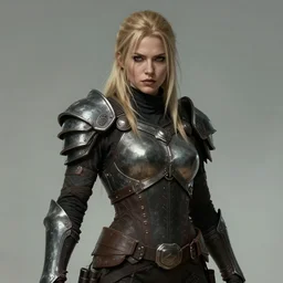 a d & d portrait of a tough armored woman, blonde hair, rpg character, gloomy colors, muted colors, by artgerm